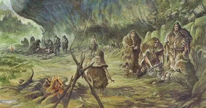 Reconstruccion del entierro del nino por los neandertales