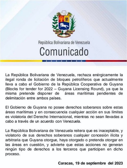 Comunicado de Venezuela 19 9 2023 MRE