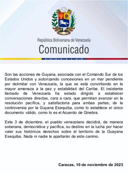 Comunicado Cancillería Venezuela 10 11 2023 1