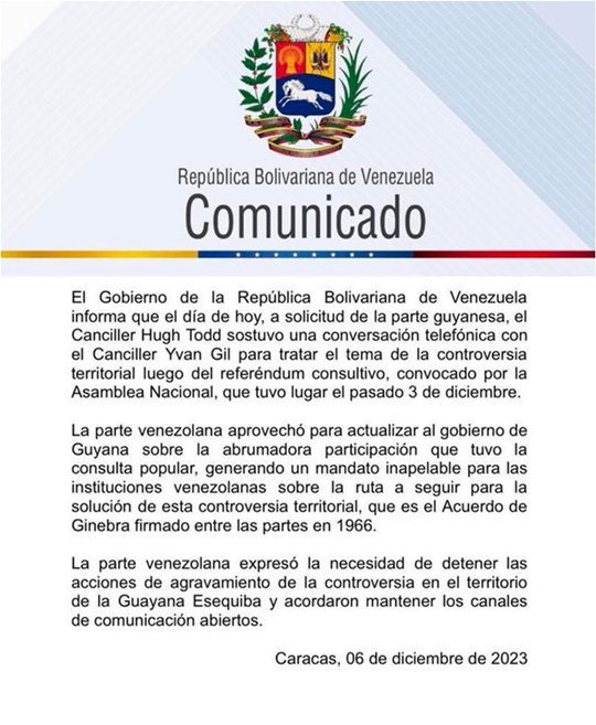 Cancillería de Venezuela 6 12 2023