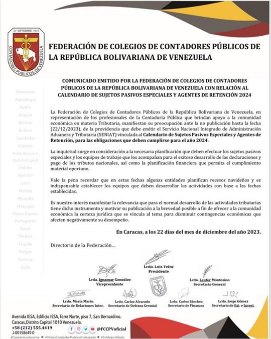 Colegio de Contadores de Venezuela 2023