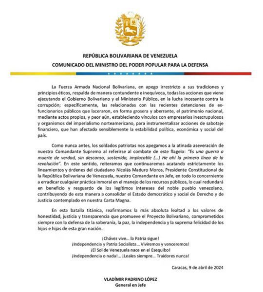 Vladimir Padrino López 10 4 2024