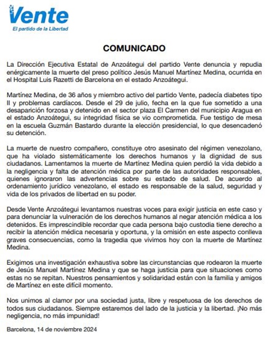 Vente Anzoátegui 14 11 2025