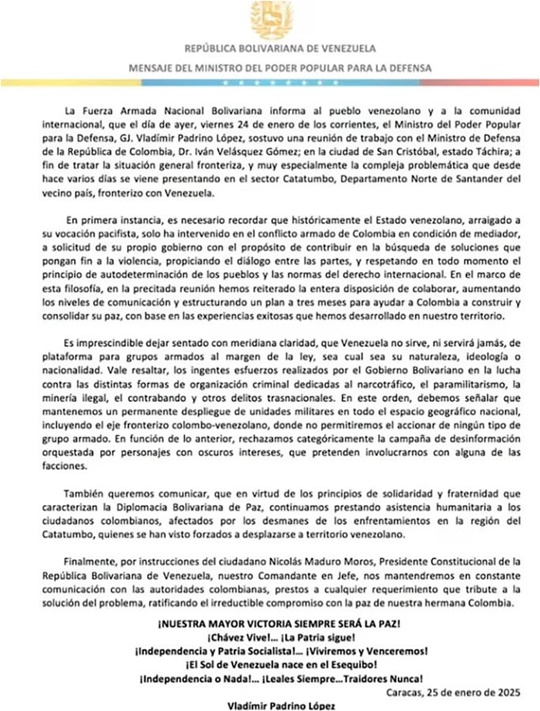Comunicado Venezuela 25 1 2025
