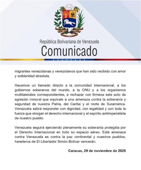 Venezuela comunicado 29 11 2025 3