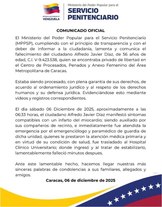 Comunicado gobierno de Venezuela 6 12 2025