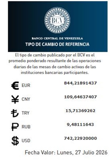 Dólar BCV 27 7 2026 Dólar BCV 27 7 2026