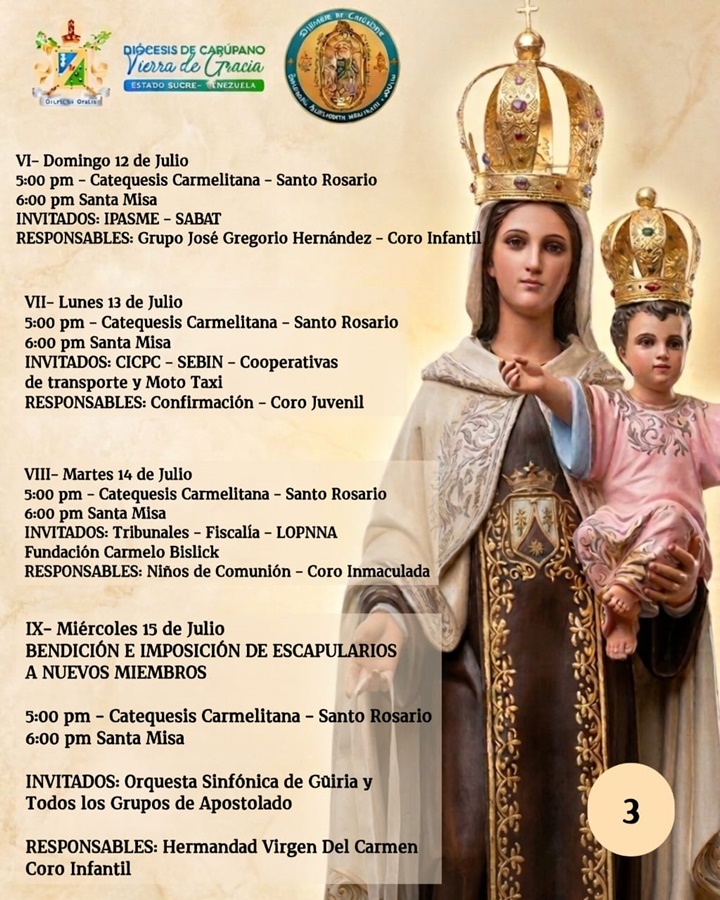 virgen del carmen 12 15 de julio 2026