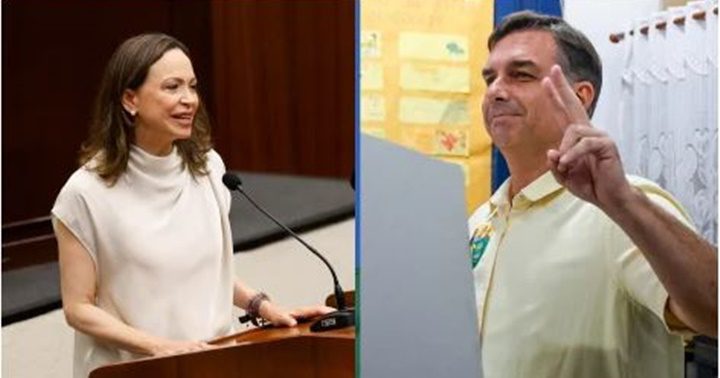María Corina Machado y Flávio Bolsonaro.